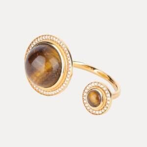 NEW BUDHAGIRL tiger eye maxi orbit ring in gold